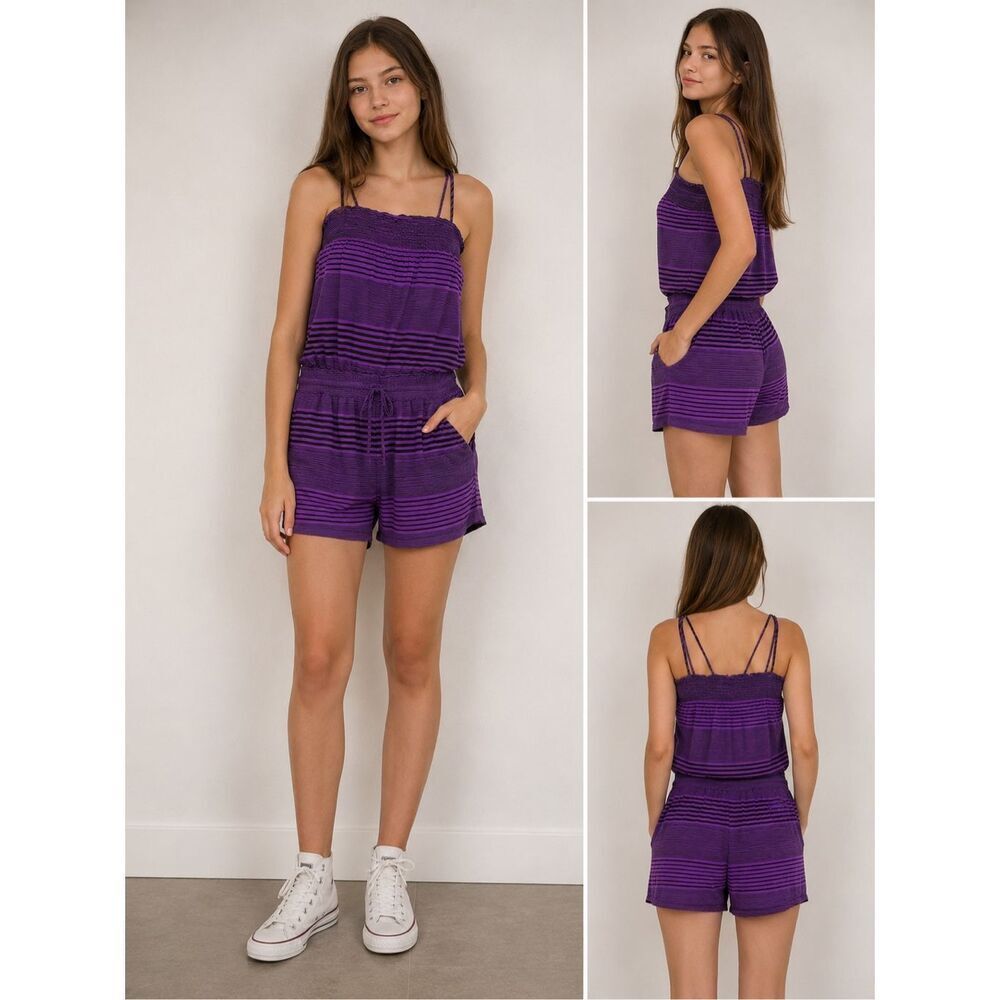 NWT Protest Purple Striped Romper Girls Kids 176 EU 16 US